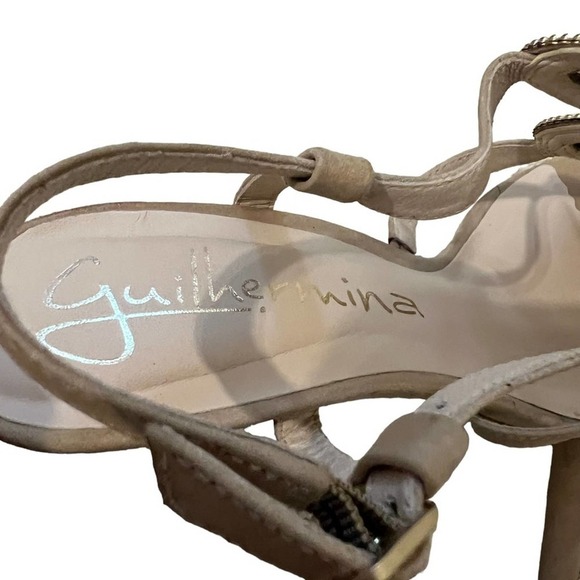 Guilhermina Anthropologie sandals heels Gold Beaded Taupe Suede Slingback Size 7 - Picture 8 of 11